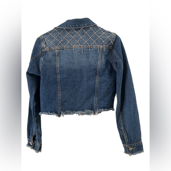 Denim blvd rhinestone crop jean jacket raw hem - Picture 4 of 5
